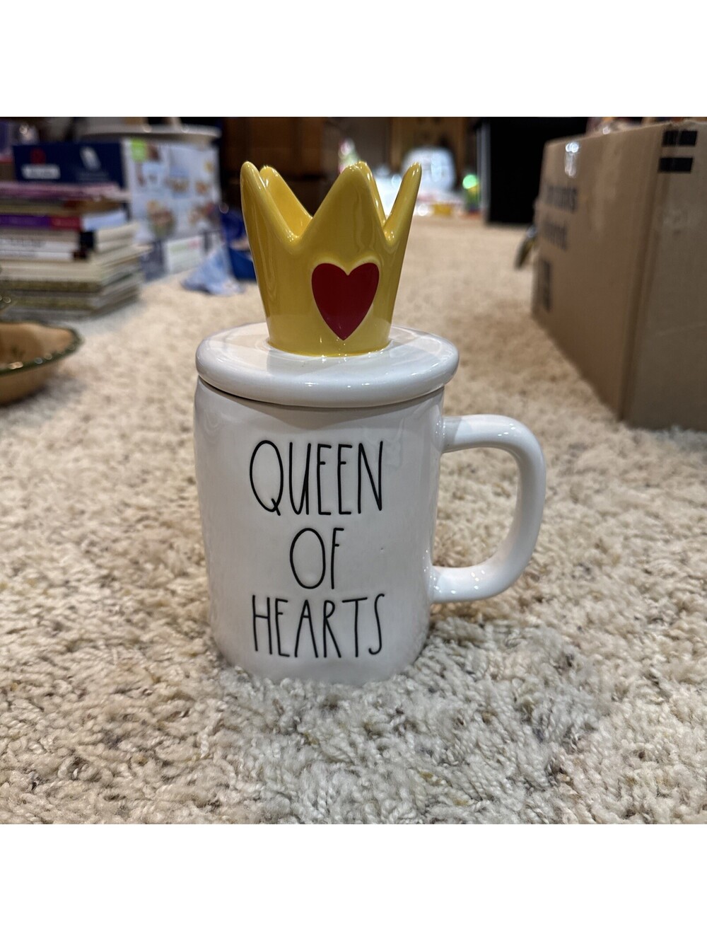Rae Dunn Disney Alice in Wonderland Queen Of Hearts Doube Sided Mug With Topper